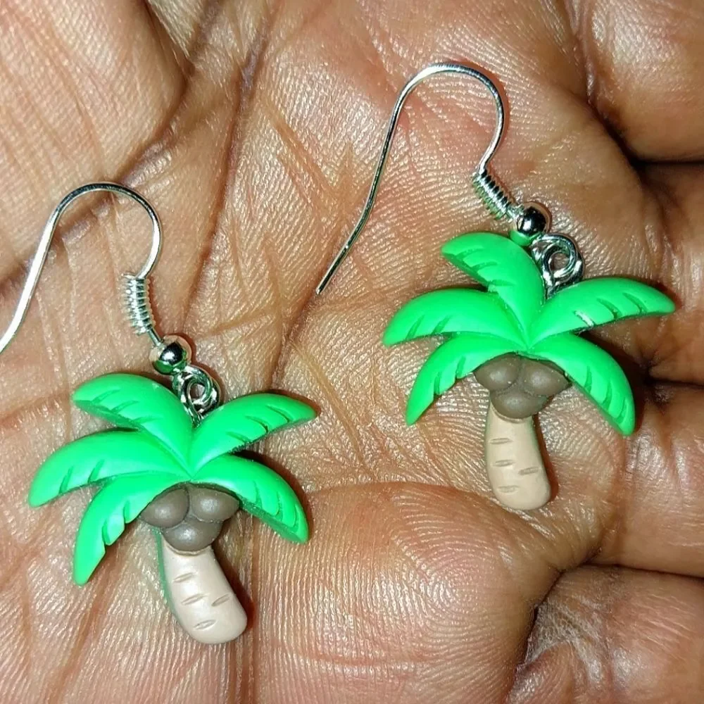 Green Palm Tree Super Cute, Colorful, Fun Earrings For Adults And Kids